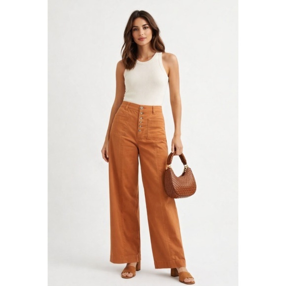 Wit & Wisdom Skyrise Button Fly Wide‎ Leg Pant Women 10 Burnt Orange NWT